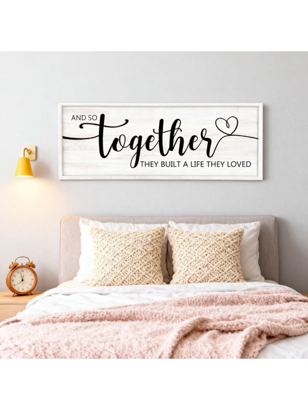 Rustic Framed Wall Art Sign for Couples - Vintage Farmhouse Decor, 40''x15''